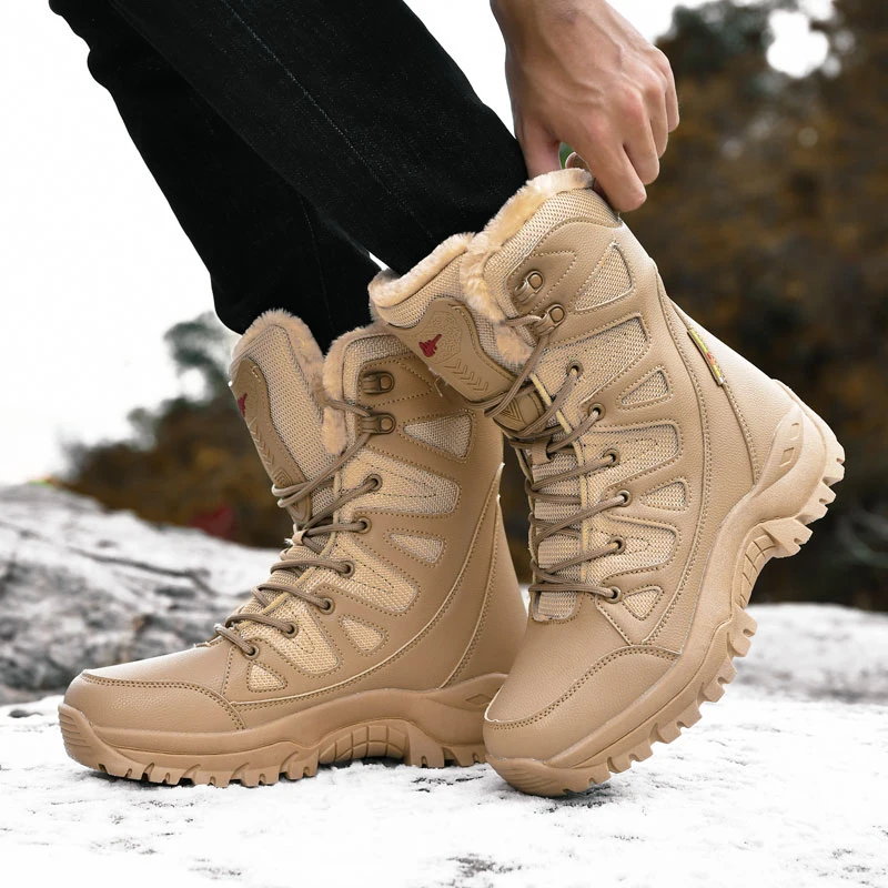 Male Winter Boots Outdoor Tactical Desert Boots Add Velvet To Keep Warm Snow Boots For Men Hiking Boots Platform Shoes Couples