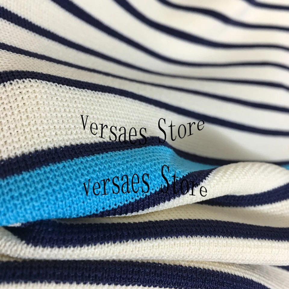 

luxury brand letter embroidery printing fashion women's temperament round neck versatile slim stripe short sleeve knitted dress