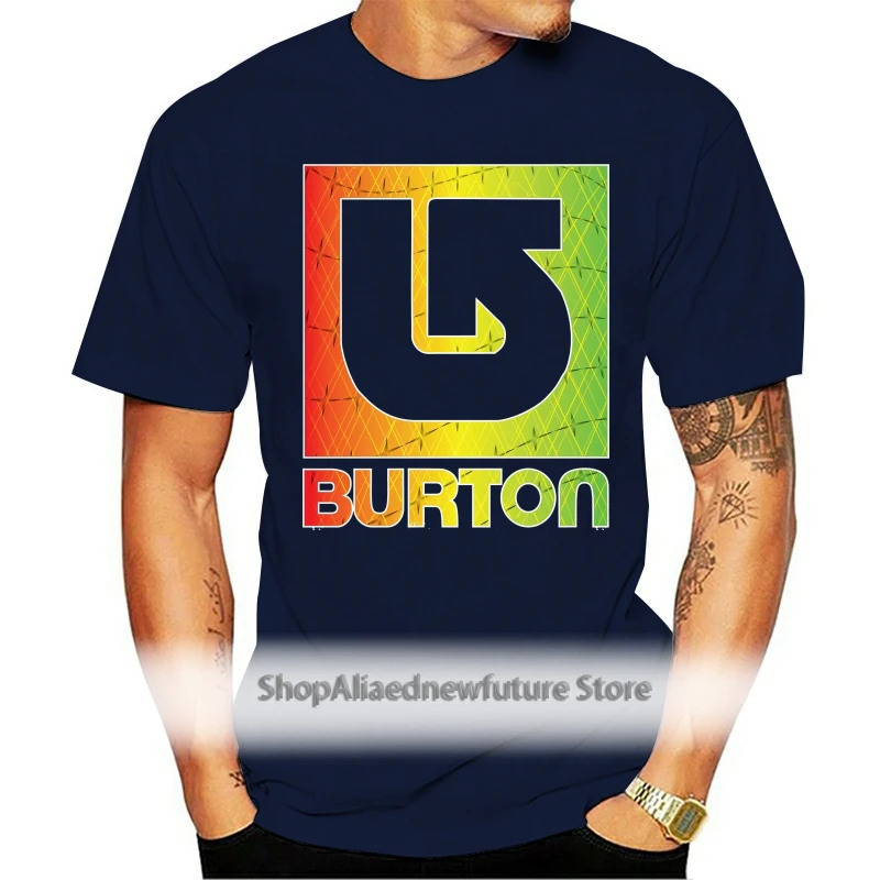 

1Burton Snowboards Rasta Color logo casual street wear fashion black T-shirt