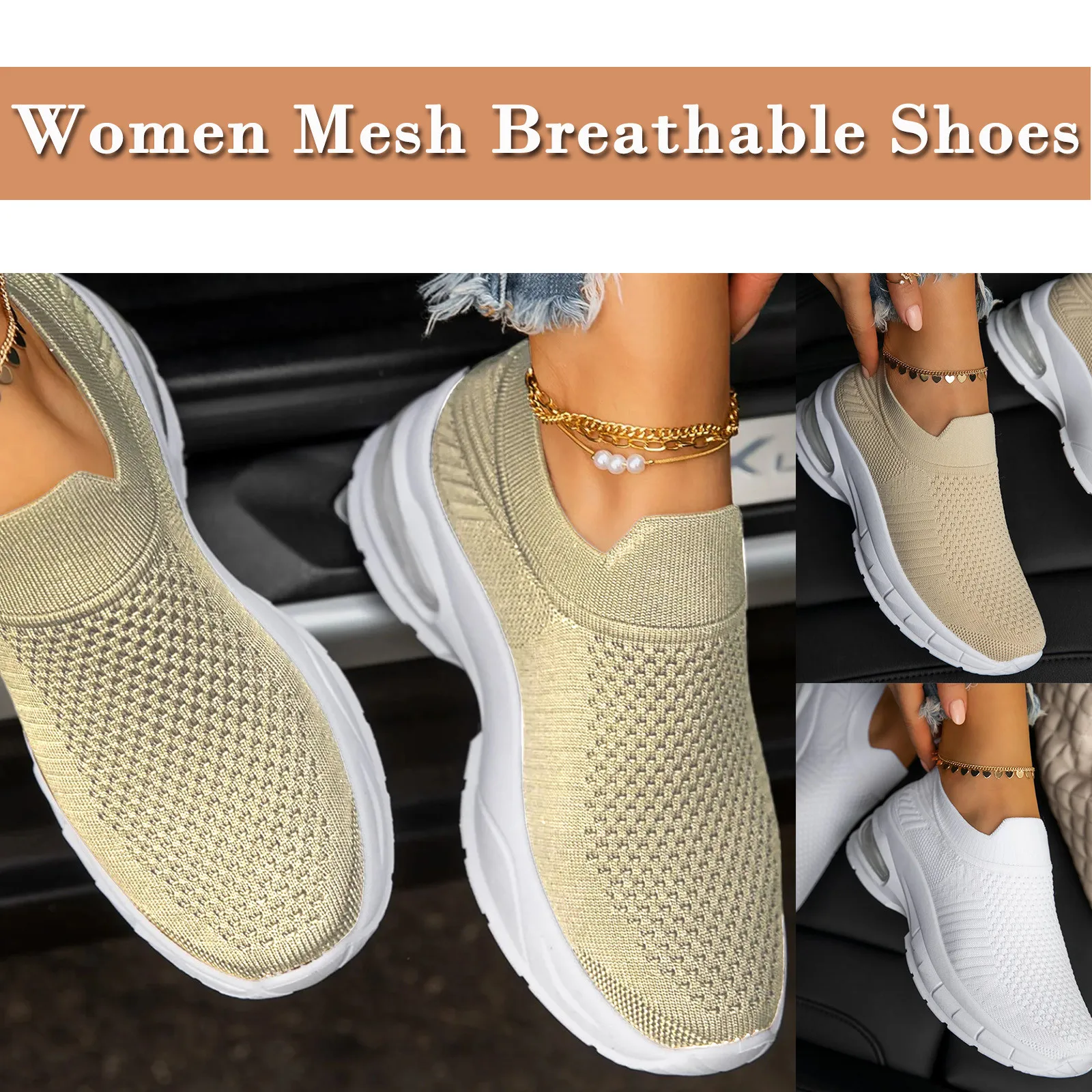 Summer Women's Fashion Casual Solid Color Mesh Breathable Wedges Slip On Sneakers Outdoor Running Shoes Zapatillas Plus Size#g4 | Спорт и