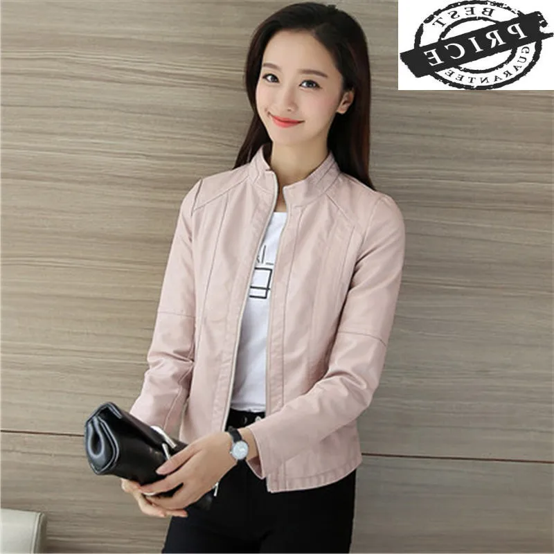 

PU Leather Jacket Women 2021 Fashion Autumn Black Pink Coat Biker Jackets Spring Ladies Top Clothes Chaqueta Mujer LWLaa1