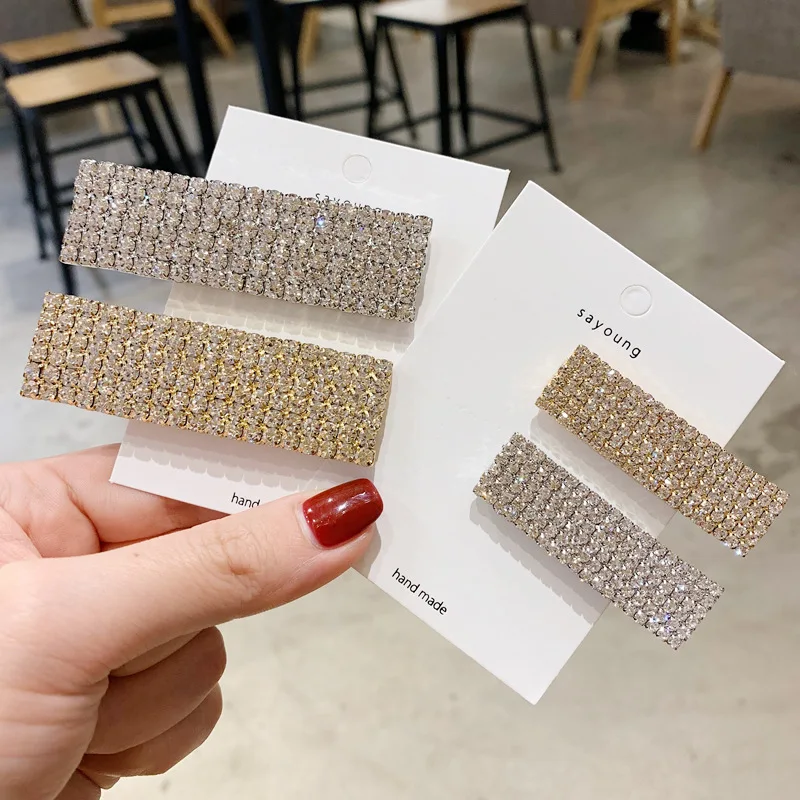 

1 Pcs Korea Shiny Crystal Rhinestones Hairpins Geometric Rectangle Hair Clips Hair Accessories 2019 NEW