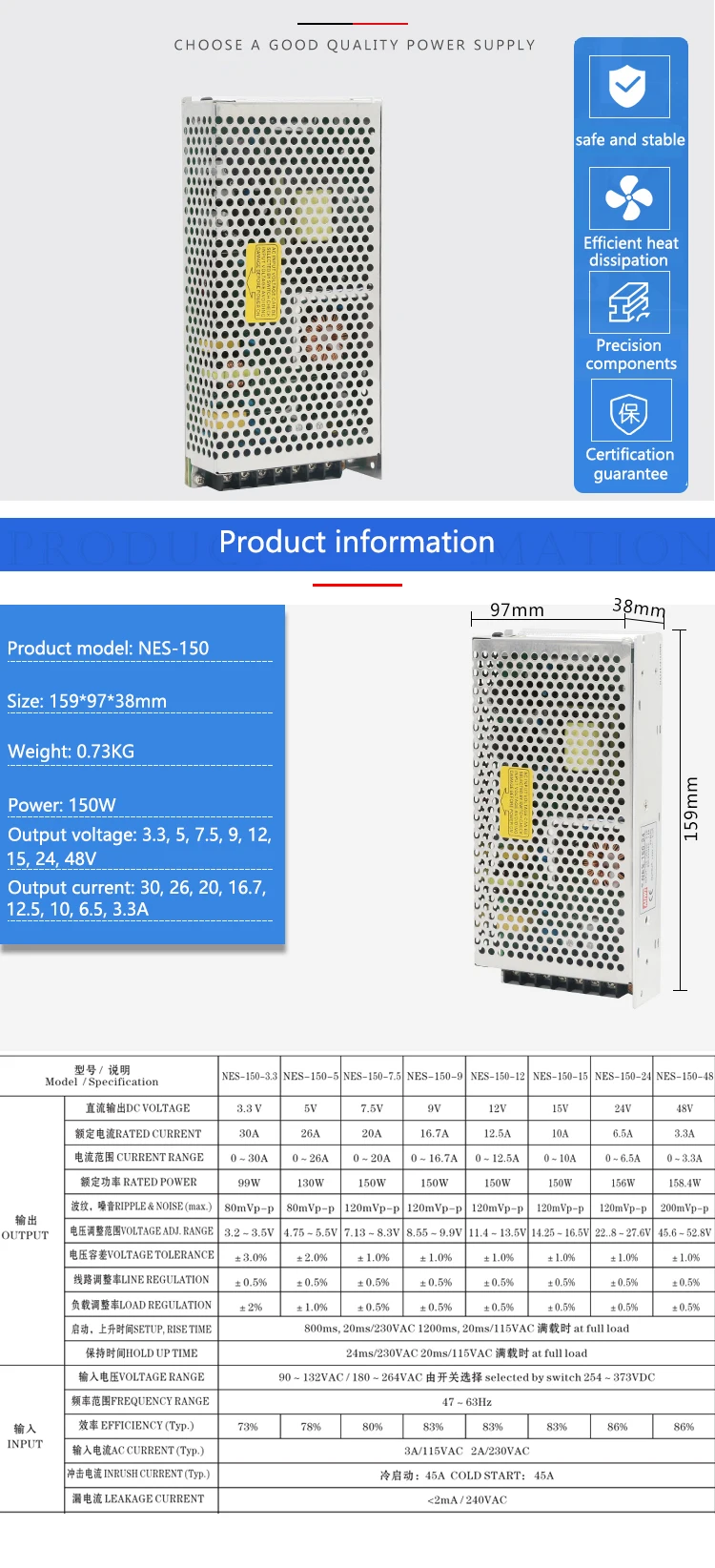 5v источник питания DC3.3V, 7,5 V, 9 V, 12 V, 15 V, 27,36 V, 48V AC DC импульсный источник питания 24v светодиодный блок питания 350W источник SMPS
