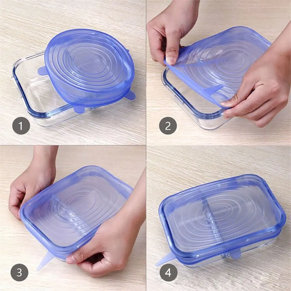 

6Pcs/lot Silicone Stretch Lids Reusable Food Covers Microwave Refrigerator Bowl Stretchy Wrap Cover Keeping Fresh Food Cover Pan
