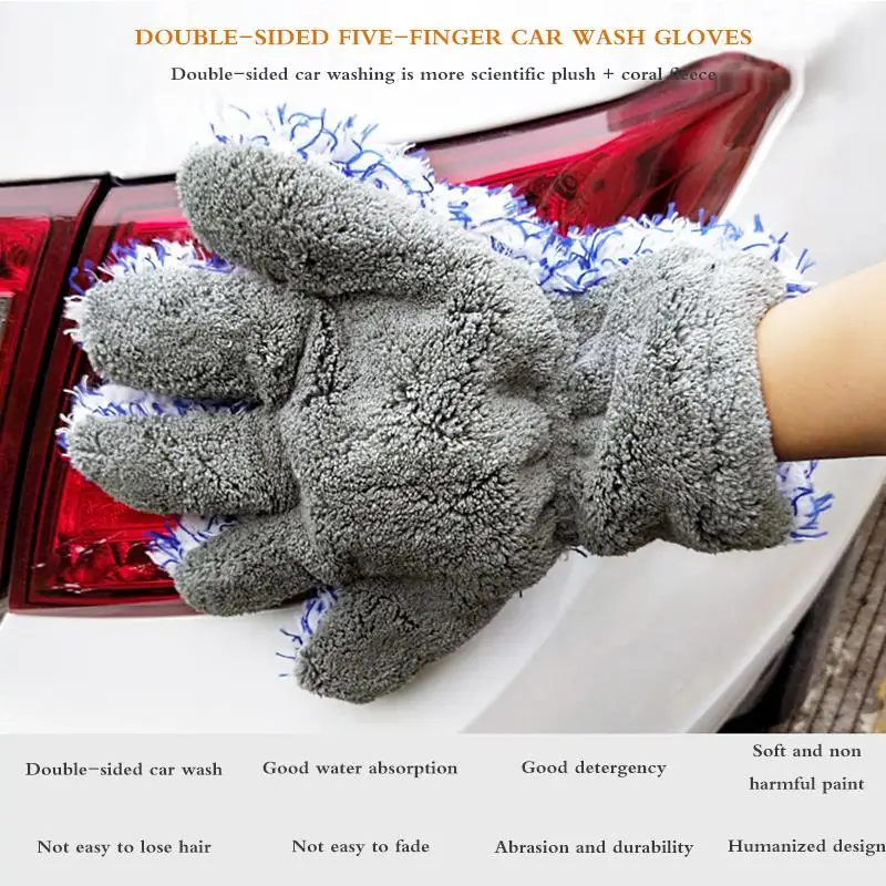 

High Density Microfiber Water-Absorbent Glove Car Cleaning Glove Double-Sided Car Wash Cleaner Car Care Tool New