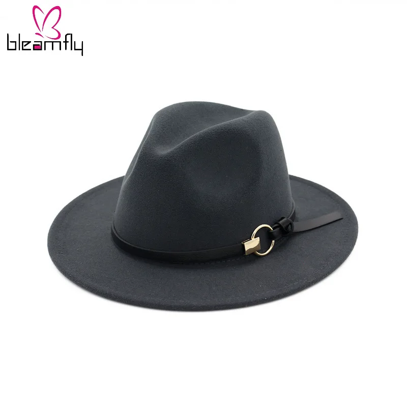 Женская шляпа с кожаным ремнем элегантная повседневная простая шерстяная