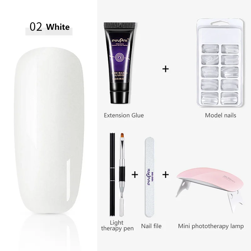 

15ml Acrylic Kit Nail Extension Gel Polish Set Pink White Crystal UV LED Builder Gel Tips With Manicure UV LED Lamp Set 9 Color
