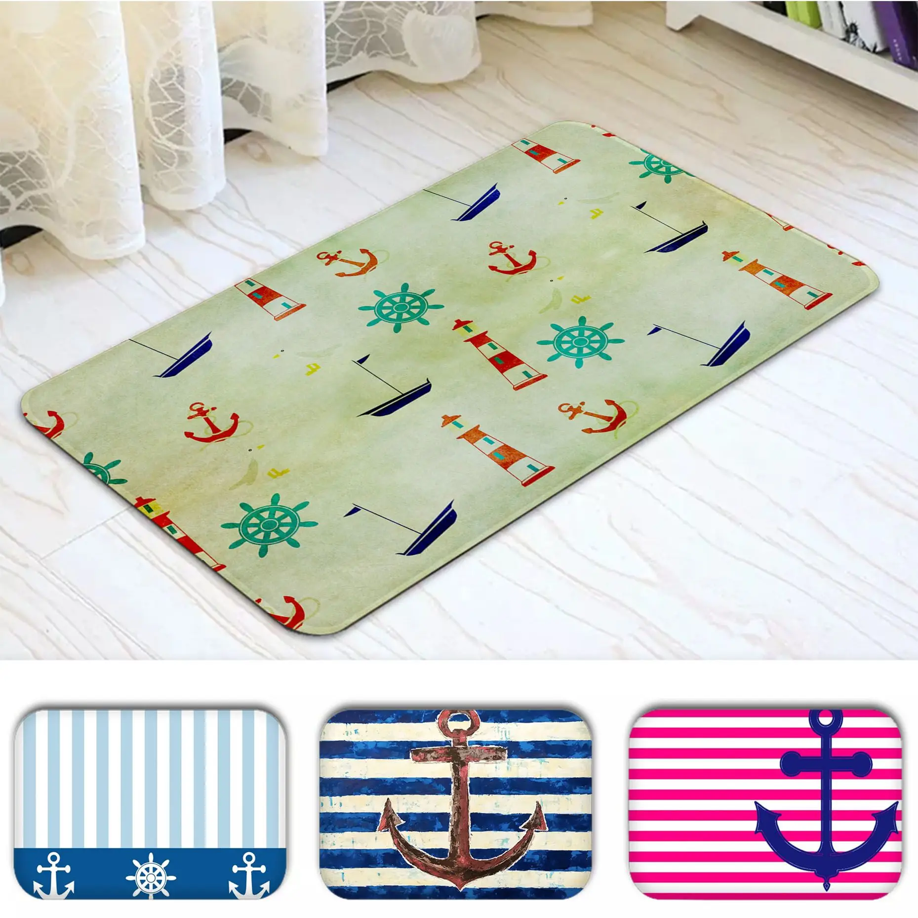 

Nautical Anchor Boat Carpet Kitchen Mat Entrance Doormat Bedroom Home Floor Decoration Living Room Carpet Bathroom Anti-slip Rug