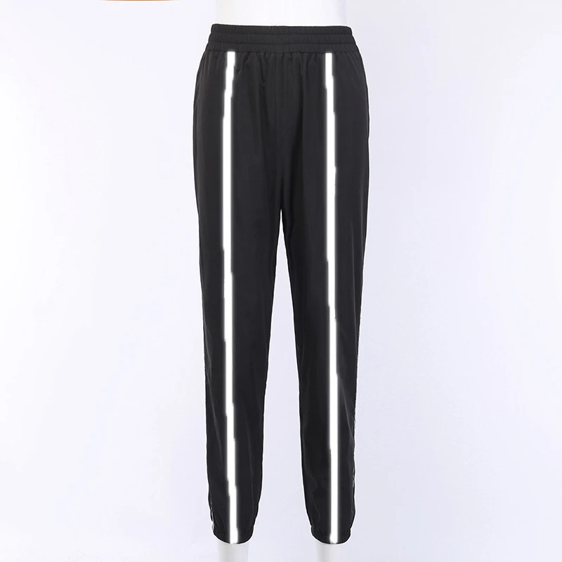 Женские Светоотражающие джоггеры черные Гаремные Брюки 2019 Модные женские