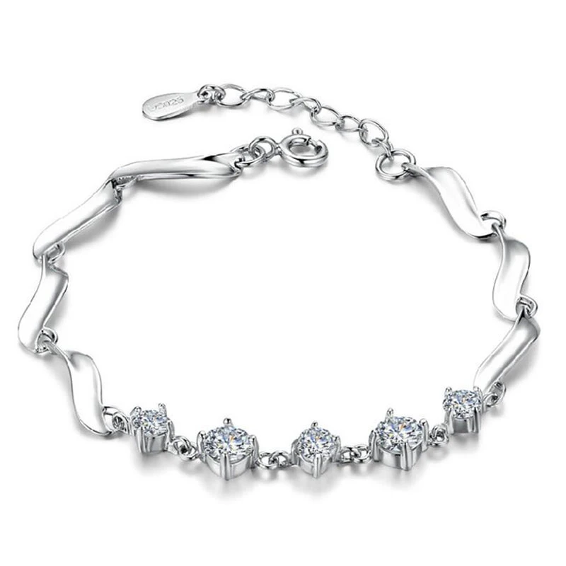 

IHUES 925 стерлингового серебра Простые Модные четырех-Кольцо из циркония, браслет в виде сердца, для WomenValentine для женщин, высокое качество ^ прек...