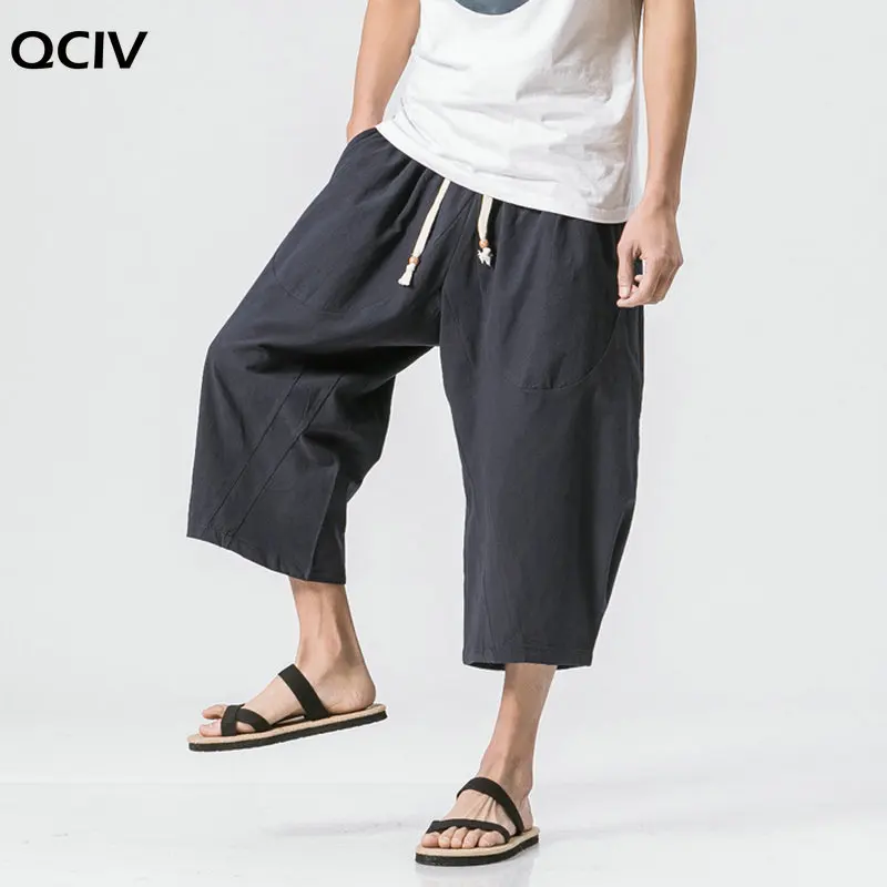 Китайский Стиль летние мужские льняные штаны для мужчин широкие брюки