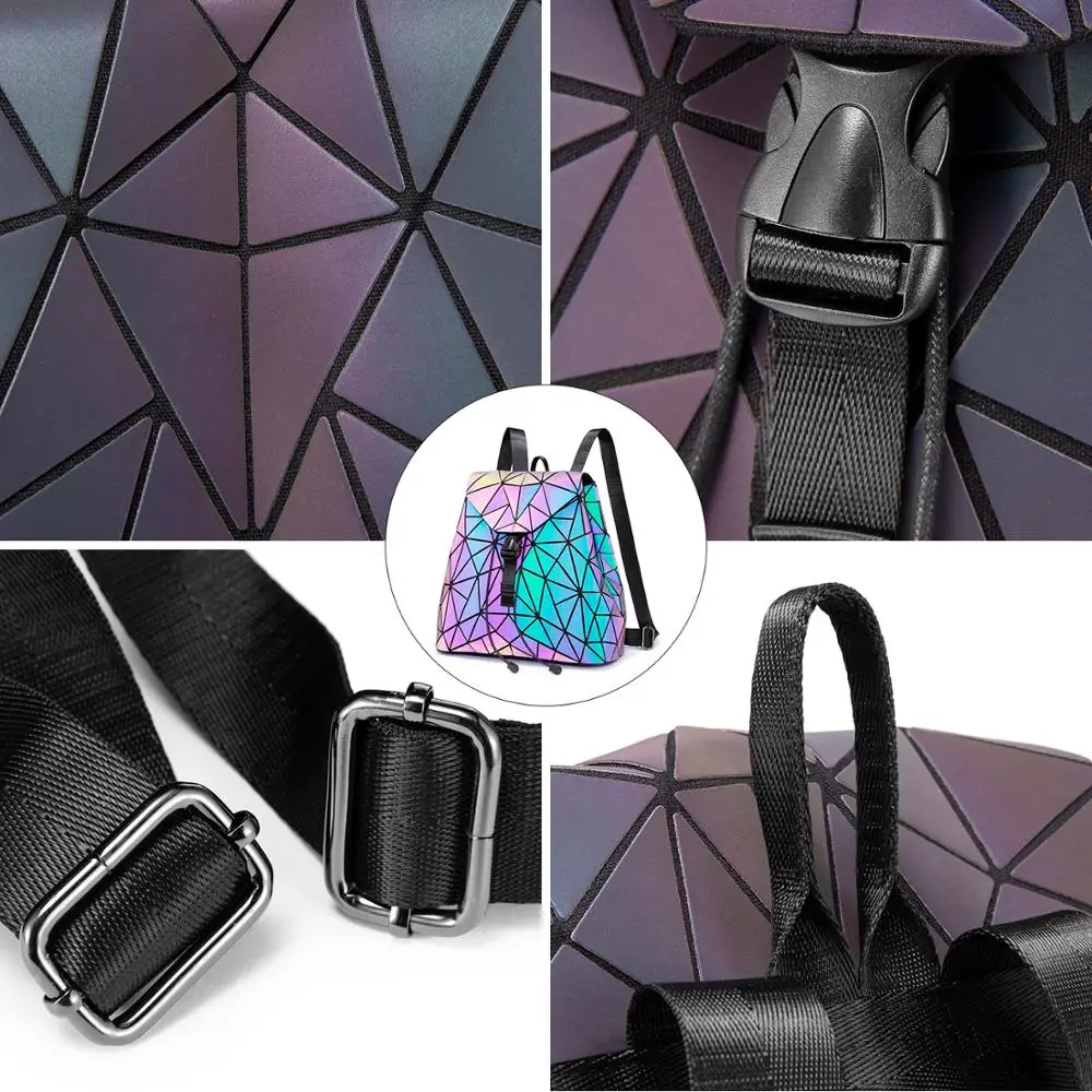 

Lovevook women backpack schoolbag foldable crossbody bag for ladies bag set 3 Pcs purse geometric bag luminous color