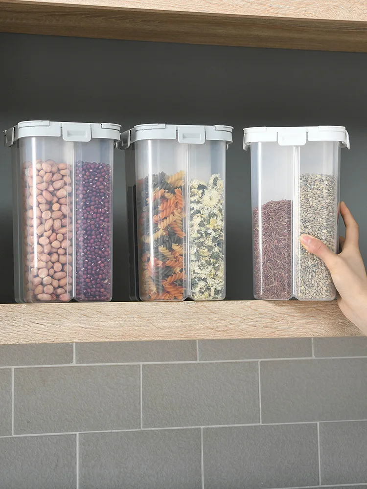 

PP Food Storage Box Plastic Clear Container Set with Pour Lids Kitchen Storage Bottles Jars Dried Grains Tank 1.9L-2.5L H1211