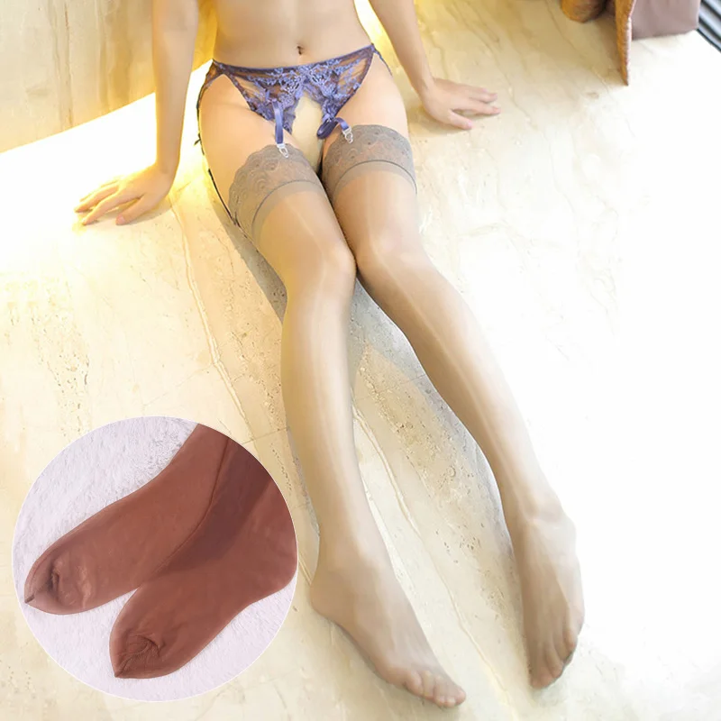 Сексуальные женские кружевные силиконовые высокие чулки с павлиньим павлином