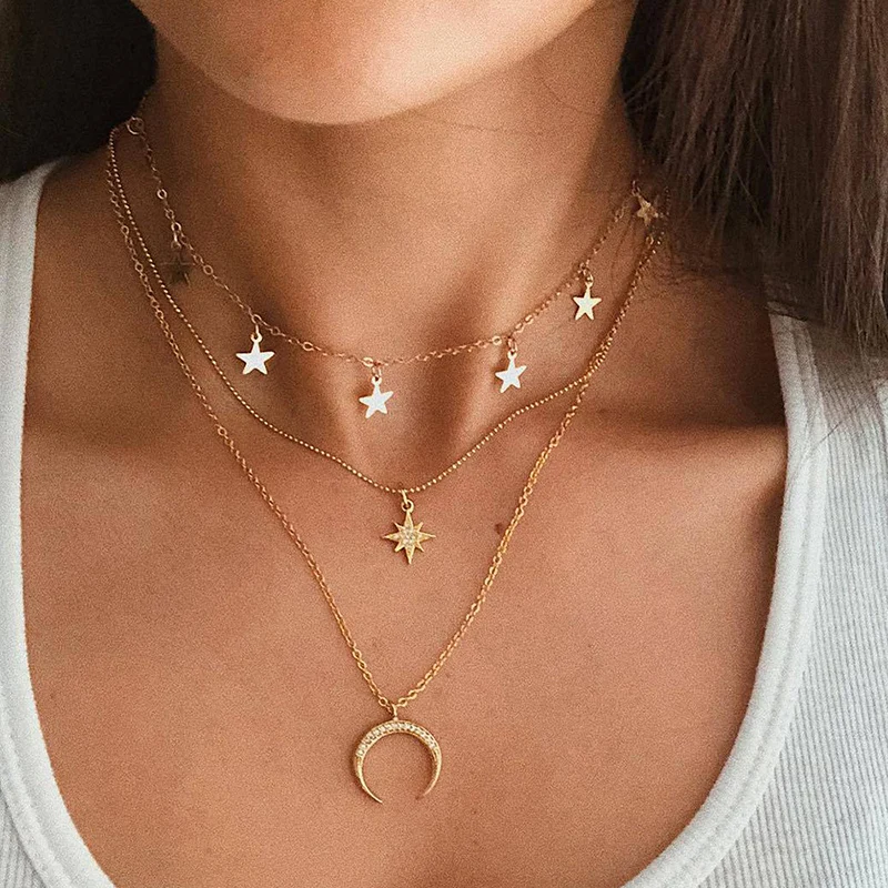 

Vienkim Chain Pendant Necklace Fashion Female Necklaces Jewelry Simple Ladies Pentagon Star Cute Choker Necklace Women 2020