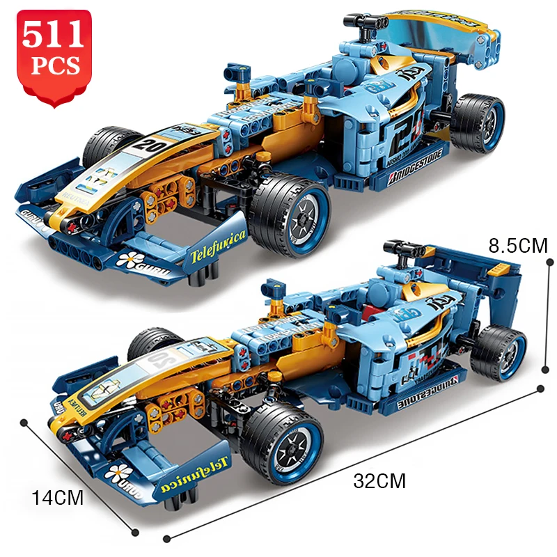 

KAZI Bricks Formula Racing Car Building Blocks Back Force Function Building Brick Kids Educational Toys 1:15 Car ABS Block Toy