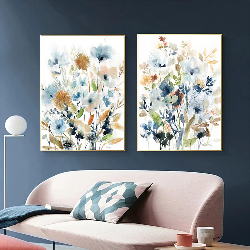 

Mixed Colors Watercolor Flowers Leaves Plants Canvas Painting Wall Art Pictures Posters and Prints Living Room Home Decoration