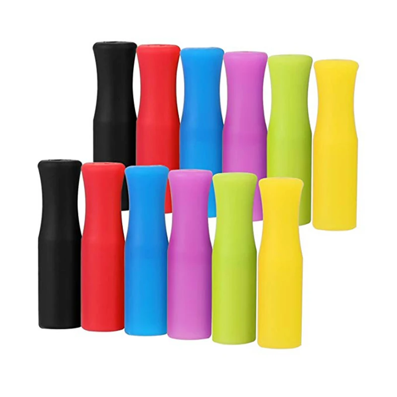 12 pack Silicone Straw Tips Multi Colored Food Grade Straws Nozzles Covers 6MM Outer Diameter Stainless Steel Straws