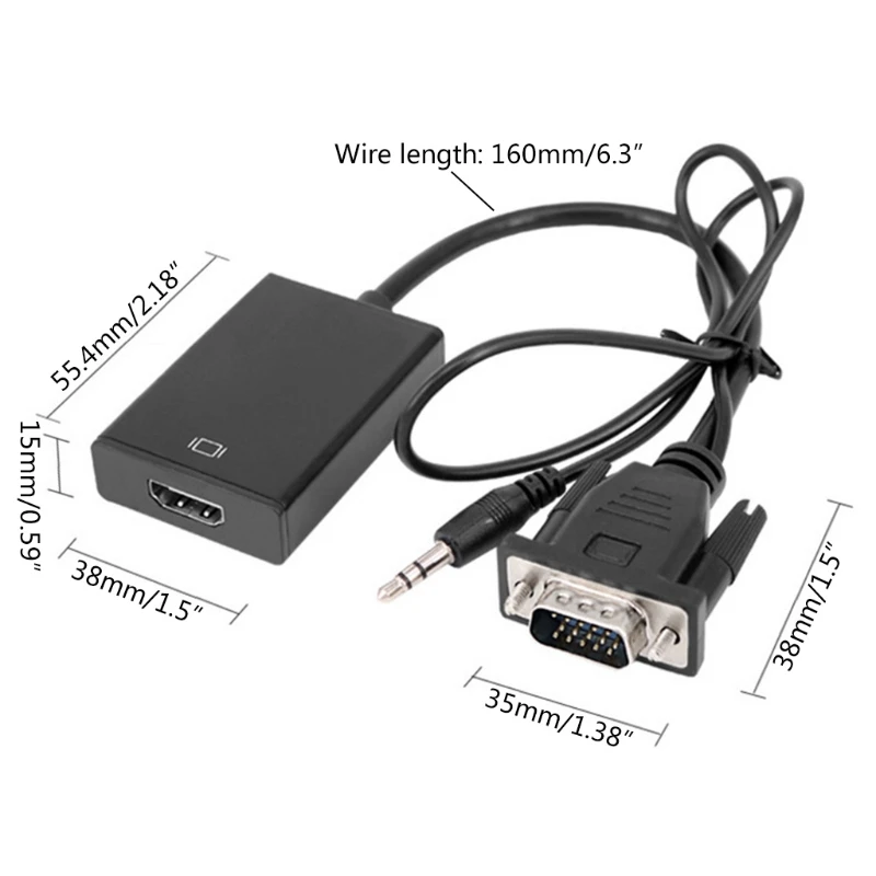 

VGA to HDMI-compatible Cable Cord Video Cable 1920x1080P For PC HD-compatible Monitor Projector