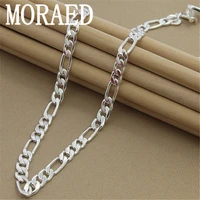 mens 8mm 20 inch 50cm silver necklace fashion 925 silver jewelry figaro chain necklace for women male statement necklace