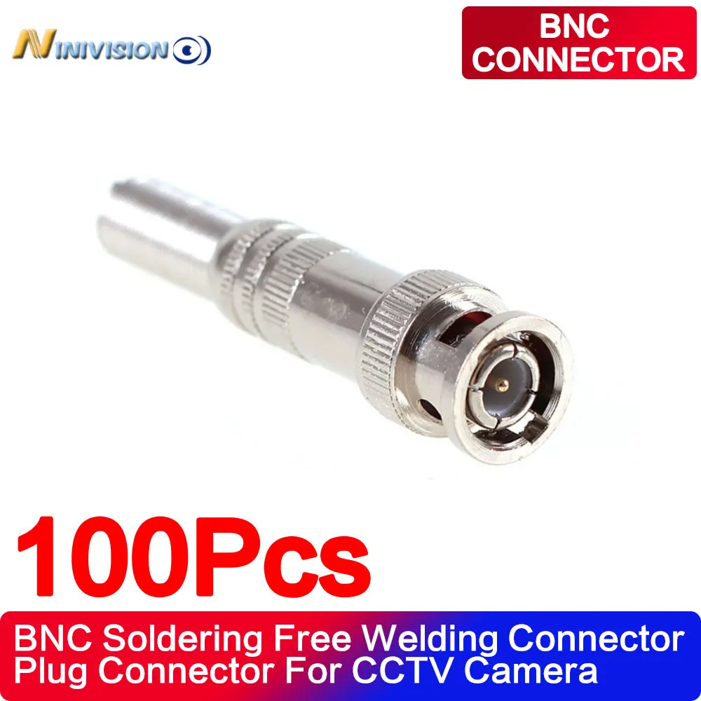 Коннектор BNC для камер видеонаблюдения, концевой соединитель из латуни, ОБЖИМНАЯ, соединительная муфта для кабеля видеонаблюдения, 100 шт./ло...