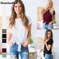 onelinefox 6 colors bandage t shirt female cotton short sleeve crewneck casual loose t shirt women tshirts black tee