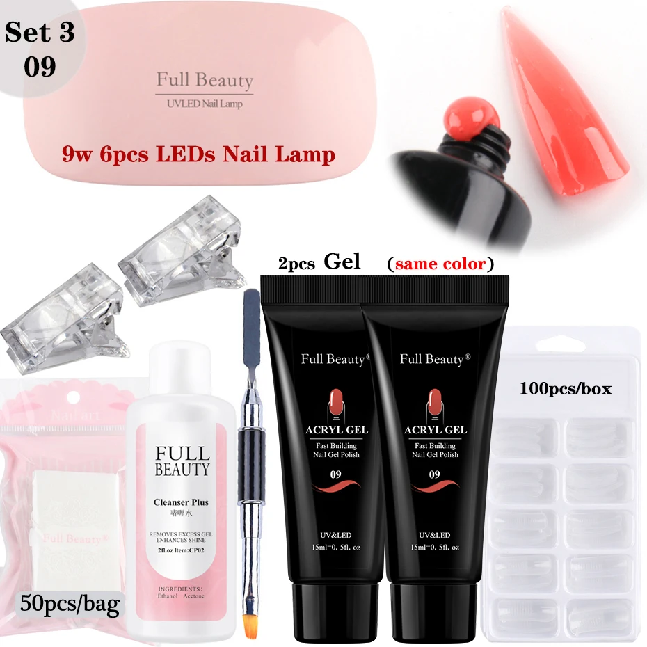 

15ml Extension Jelly Gel Nails Set With UV Lamps Brush Cleaner Liquid Kit Fast Dry Extend Builder Manicure Varnish Gel BE1809-3