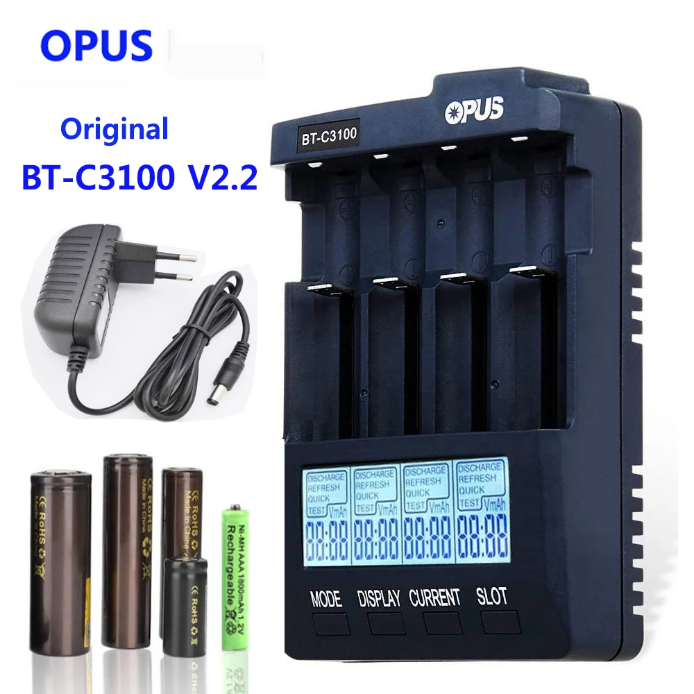 

OPUS BT-C3100 V2.2 умное зарядное устройство с ЖК-дисплеем для Li-Ion NiCd NiMH AA AAA 10440 14500 18650 17335 аккумуляторных батарей