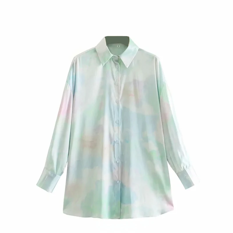 

Summer Women Tie Dye Blouse 2021 New Long Sleeve Female Loose Single Breasted Thin Top Casual Sweet Girls Shirt Blouse ZA