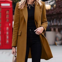 winterautumn womens jacket solid color turn down collar single breasted long autumn blazer for work