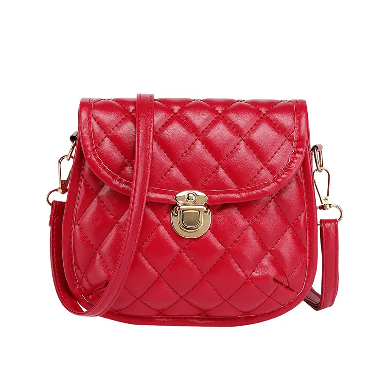 

Retro Saddle Handbag 2020 Winter Pure Color Simple Soft Leather Diamond Cover Type Phone Pocket Candy Lock Female Messenger Bag