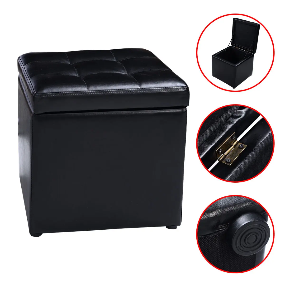 Costway 16'ɼube Ottoman Pouffe Storage Box Lounge Seat Footstools with Hinge Top black | Мебель