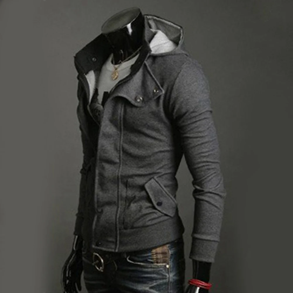 Мужской облегающий свитер Темно-Синий Плотный повседневный уличный плащ на