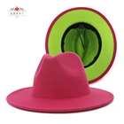 QBHAT ярко-розовые и светло-зеленые лоскутные шерстяные фетровые шляпы для женщин с большими полями Панама Трилби Джаз Кепка Дерби шляпа Sombrero Mujer