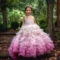 new gorgeous flower girl dress lace pearls layered gown princess pageant gown kids birthday party dress size 2 14y