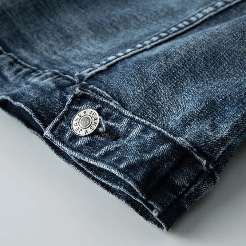 Осенняя новая облегающая Мужская джинсовая куртка стрейчевая Ретро