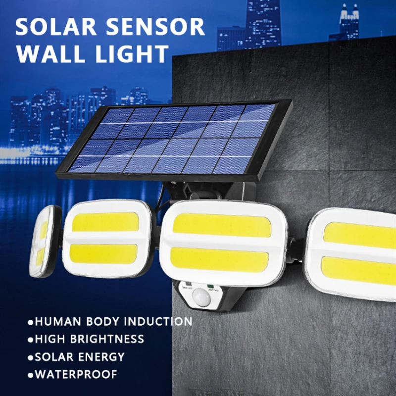 

1pc Newest Four Head Solar Sensor Light COB/LED Human Induction Street Lamp Garden Outdoor Courtyard Sensor Street Light