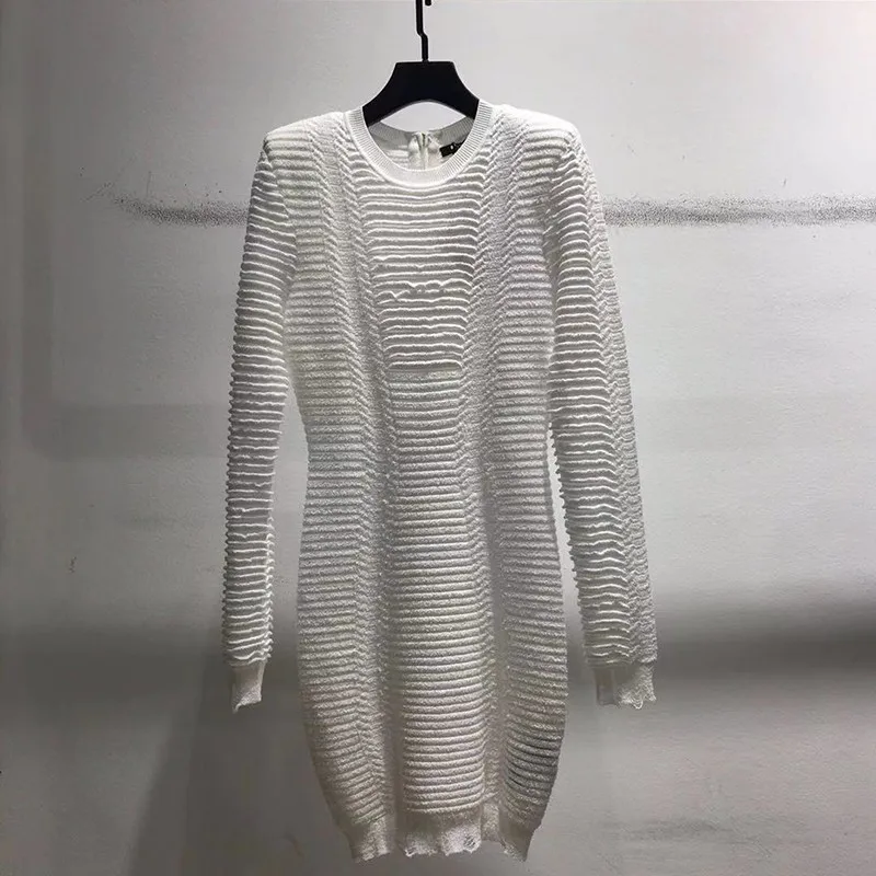 

Autumn Womens High Quality Bodycon Solid White Black Knit Sweater Dresses