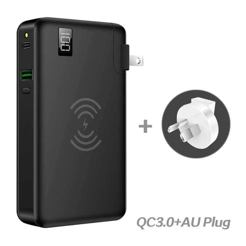 QC3.0 AU Plug Black 10000 мАч QC3.0 PD быстрое зарядное устройство Банк мощности Беспроводное зарядное устройство для Iphone samsung Tablet type C USB 3 в 1 18650 power Bank повербанк - Цвет: QC3.0 AU Plug Black