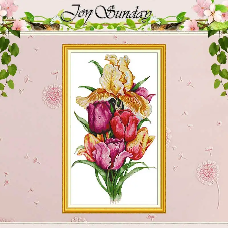 

Tulip Flower Patterns Counted Cross Stitch Set DIY 11CT 14CT 16CT Stamped DMC Cross-stitch Kit Embroidery Needlework Home Decor