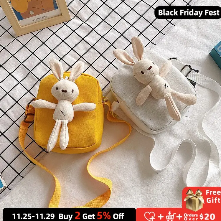 

Lovely Girls Bunny Shoulder Messenger Bags Cute Rabbit Women's Canvas Shoulder Bag Female Small Coin Purse Handbags Square Bag