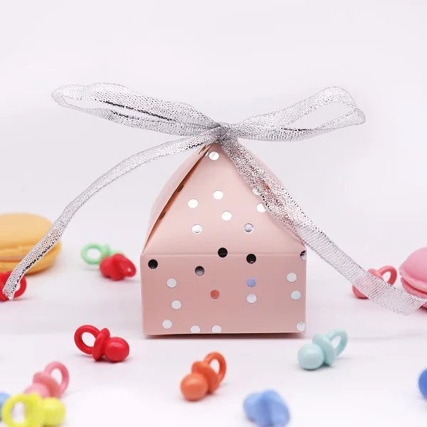 Pink 10 шт. 7,5x6 см мини-коробки для конфет в горошек, бронзовая коробка для шоколада, Подарочная коробка для детского дня рождения, свадебной вечеринки, Подарочная коробка, 4 вида цветов - Цвет: Pink