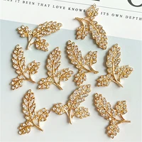 10 pcslot full diamonds of three leaves kc gold alloy accessories diy creative choker leaf buttons ornaments earrings jewelry