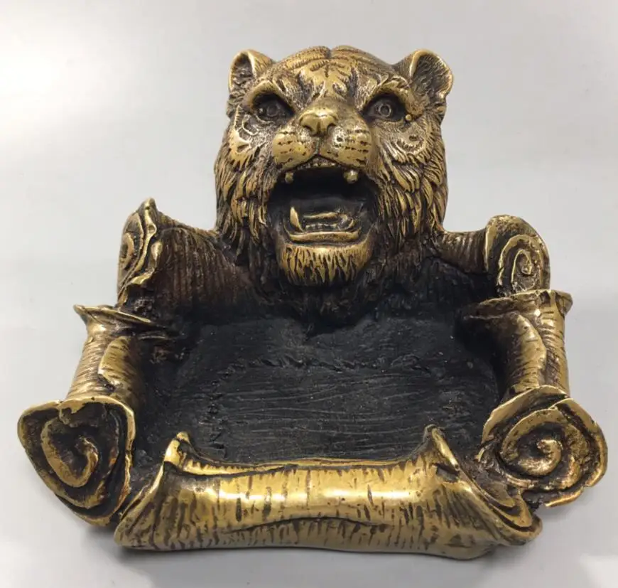 

Китай латунь archaize Тигр пепельница голова ремесла статуя