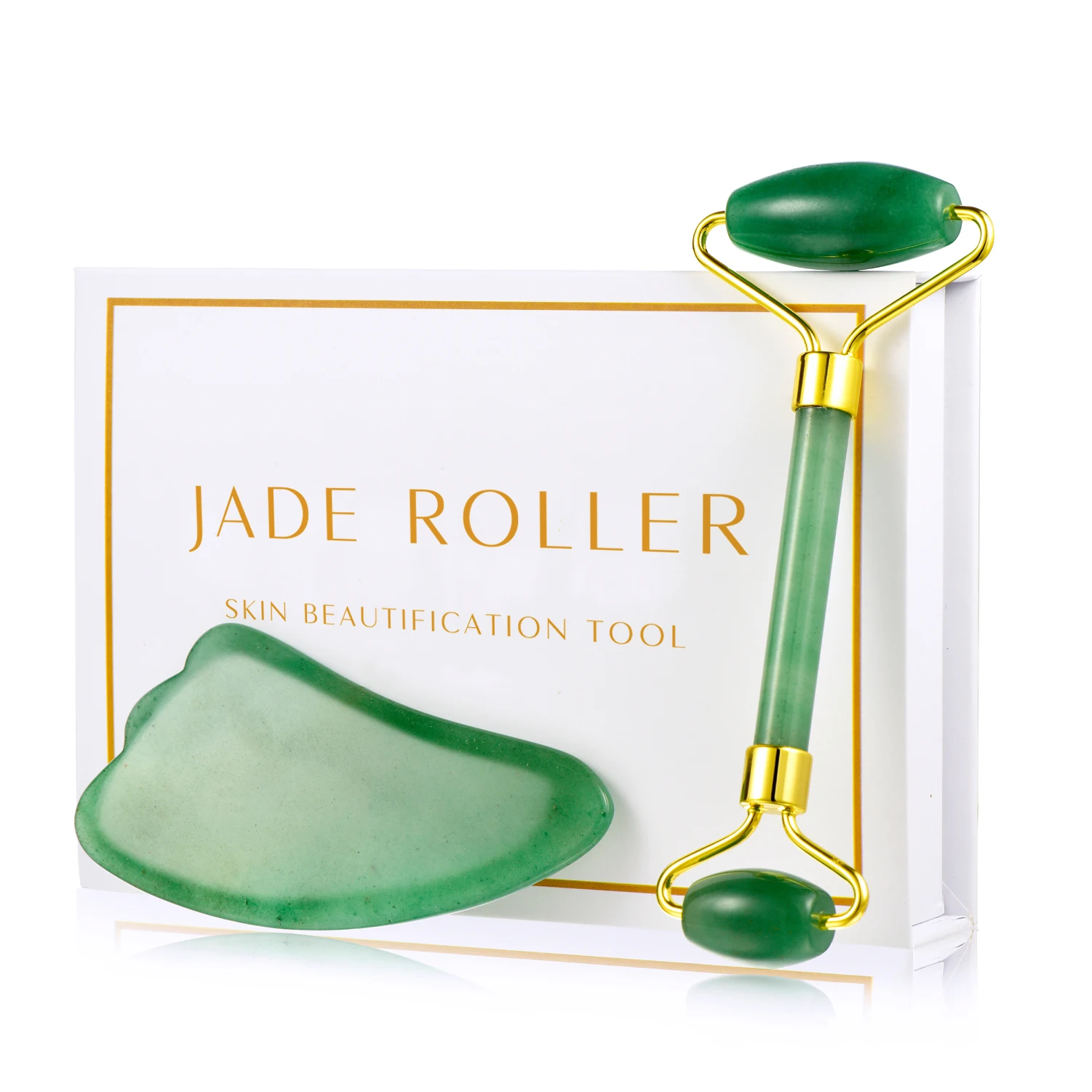 Jade set gift box Розовый КВАРЦЕВЫЙ роликовый массажер для похудения, инструмент для лифтинга, натуральный нефрит, роликовый лицевой ролик для льда, массажер для ухода за кожей, Набор роликов для лица - Цвет: Jade set gift box