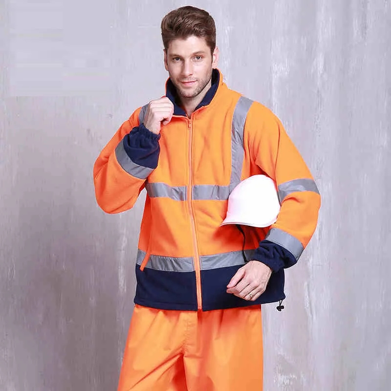 Fleece Work coveralls working uniforms jacket+pants safety Reflective car Traffic law enforcement engineering mechanics | Безопасность и