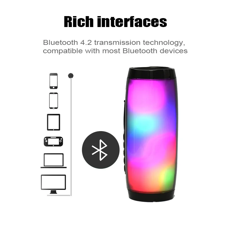 Портативный Колонка светодиодный Bluetooth Динамик 10 Вт Водонепроницаемый сабвуфер