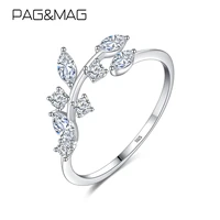 pagmag silver olive leaf zircon finger rings for women 925 sterling silver rings femlae fashion jewelry wedding band rings