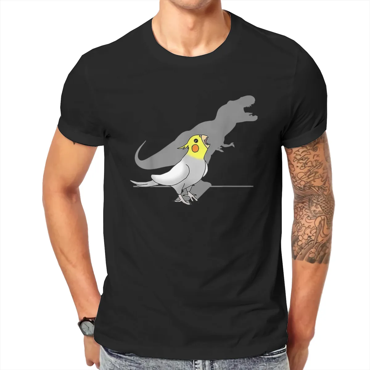 

Summer Men's T-shirt Bird Pattern Shadow Dinosaur Print Short Sleeve Harajuku Top Daily Wear Oversized Men's Graphic T-shirt