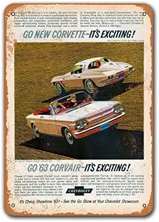 

Wall Decor Coffee Club Home Vintage Car Tin Signs Metal 1963 Corvette & Corvair Bar Poster Pub Office Dorm 12x16 inches